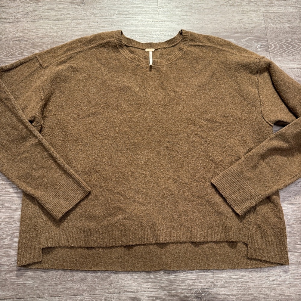 Free People Sweater Womens M Brown Wool Oversized Pullover Boho Cozy Cabincore - Picture 2 of 9